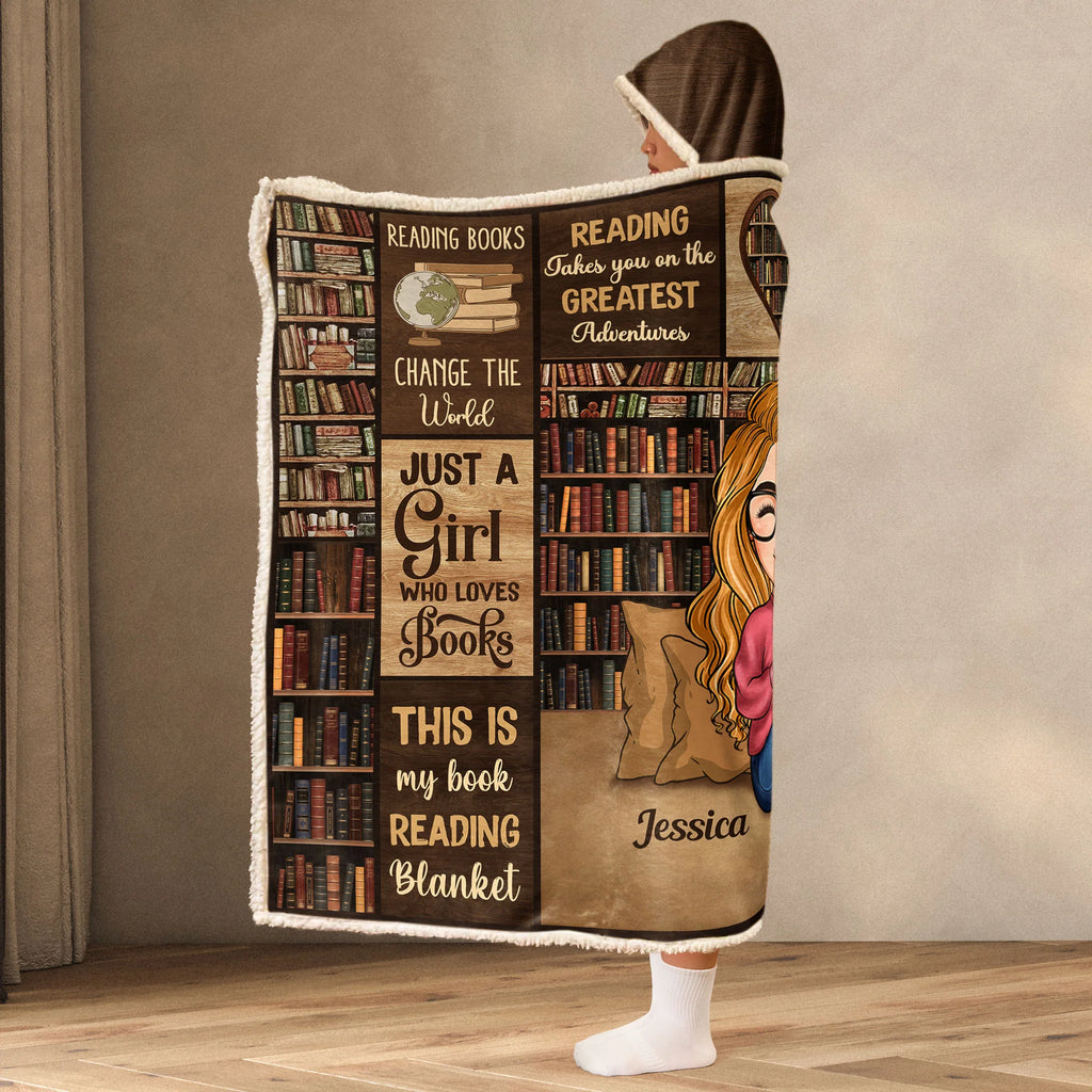 Reading Blanket Just A Girl Who Loves Books - Personalized Wearable Blanket Hoodie - Gift For Daughter