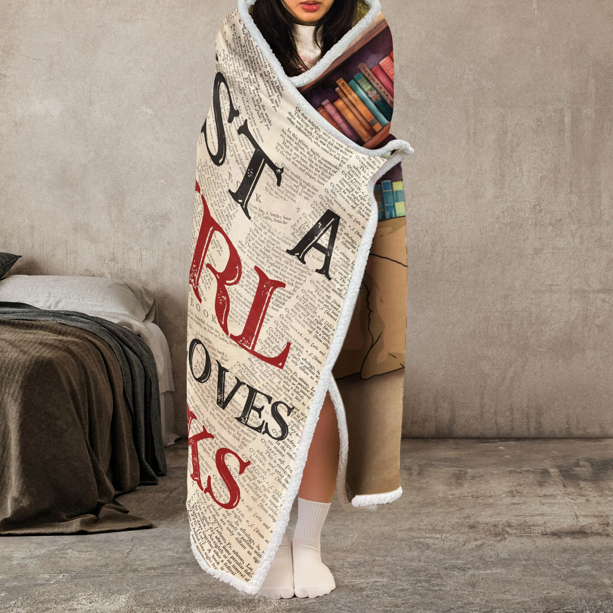 Just A Girl Who Loves Books - Personalized Wearable Blanket Hoodie - Gift For Daughter