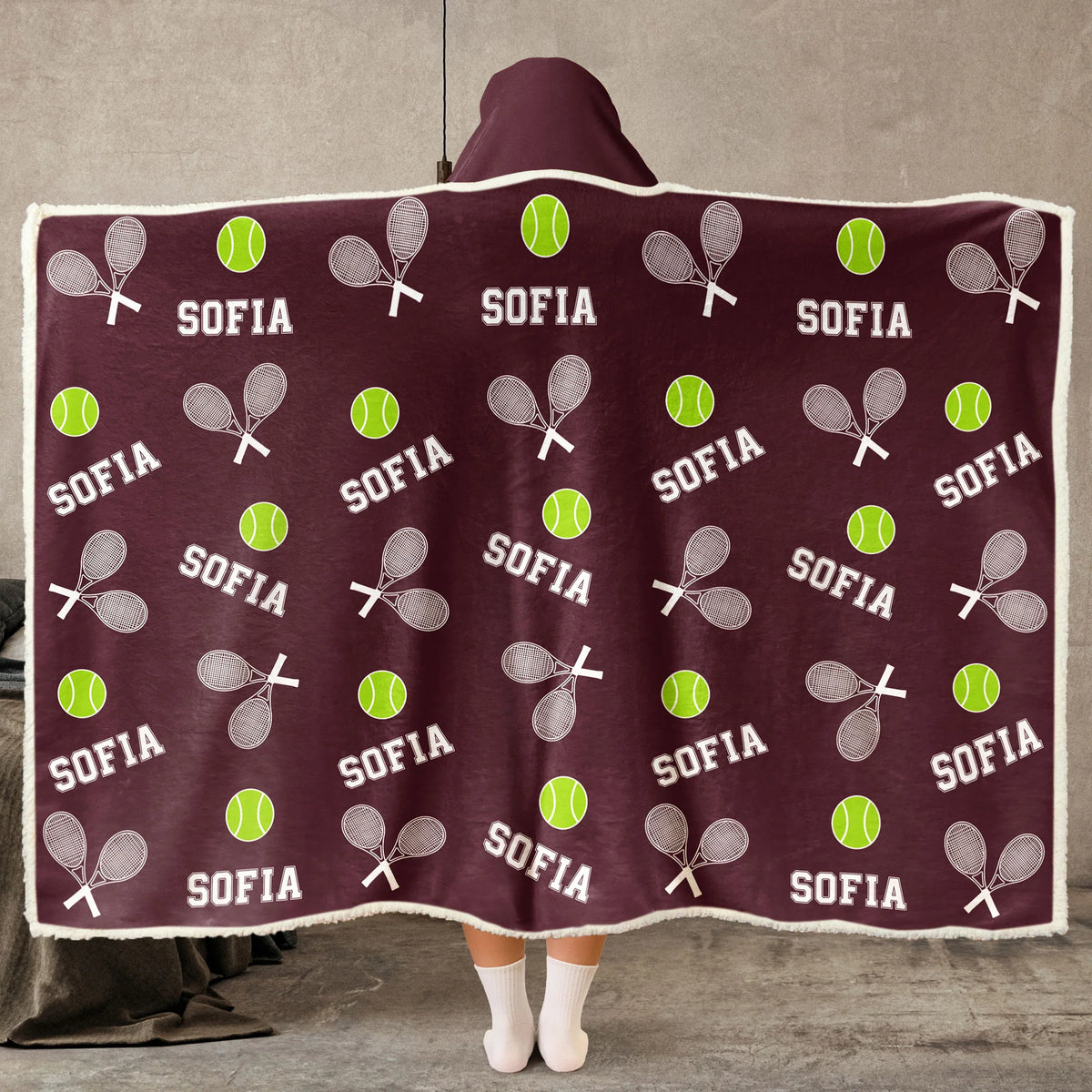 Tennis Custom Name - Personalized Wearable Blanket Hoodie