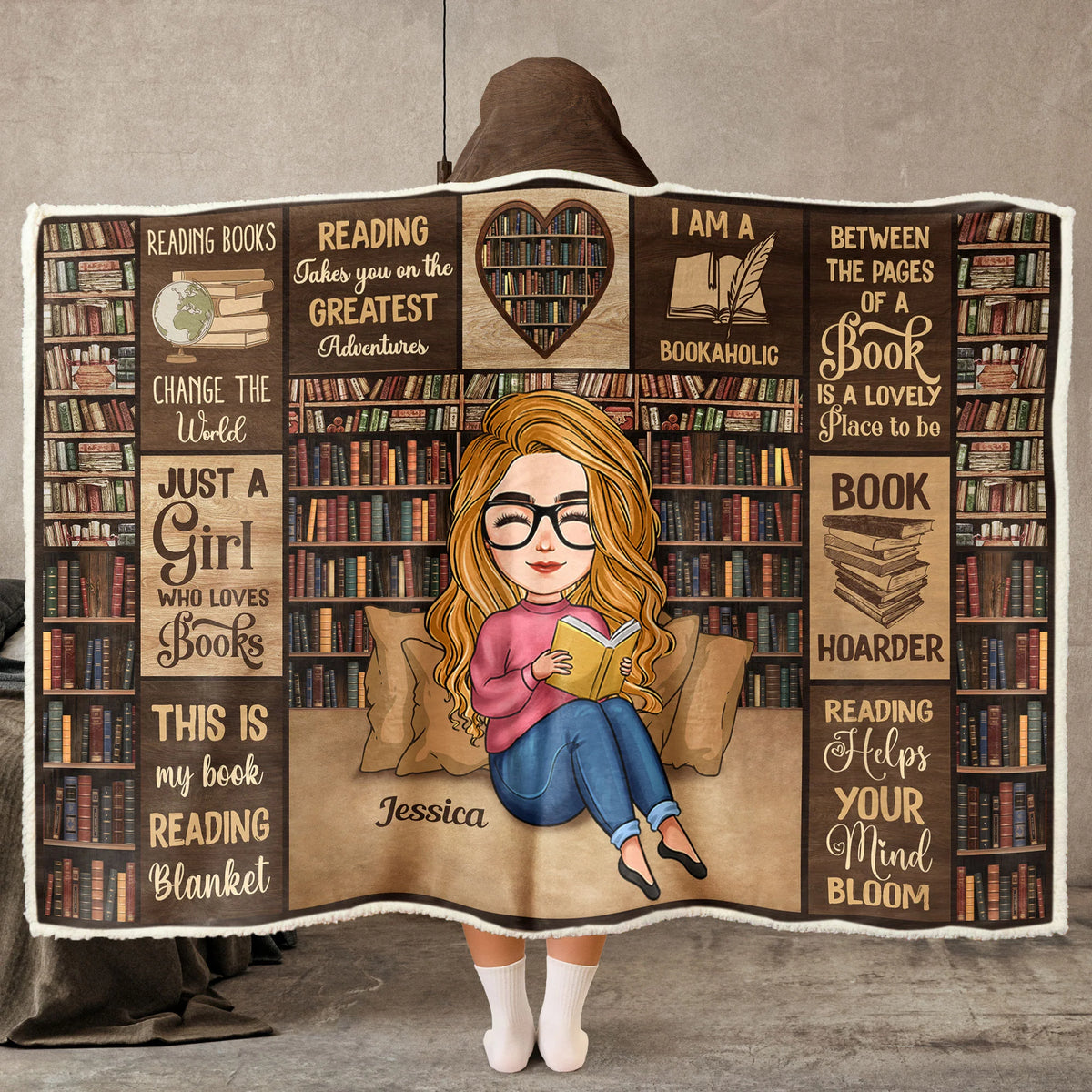 Reading Blanket Just A Girl Who Loves Books - Personalized Wearable Blanket Hoodie - Gift For Daughter