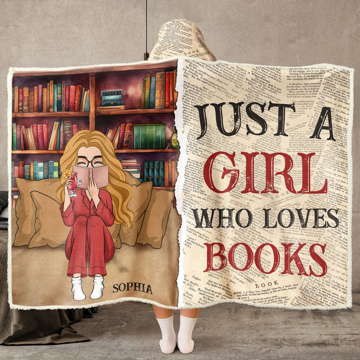 Just A Girl Who Loves Books - Personalized Wearable Blanket Hoodie - Gift For Daughter