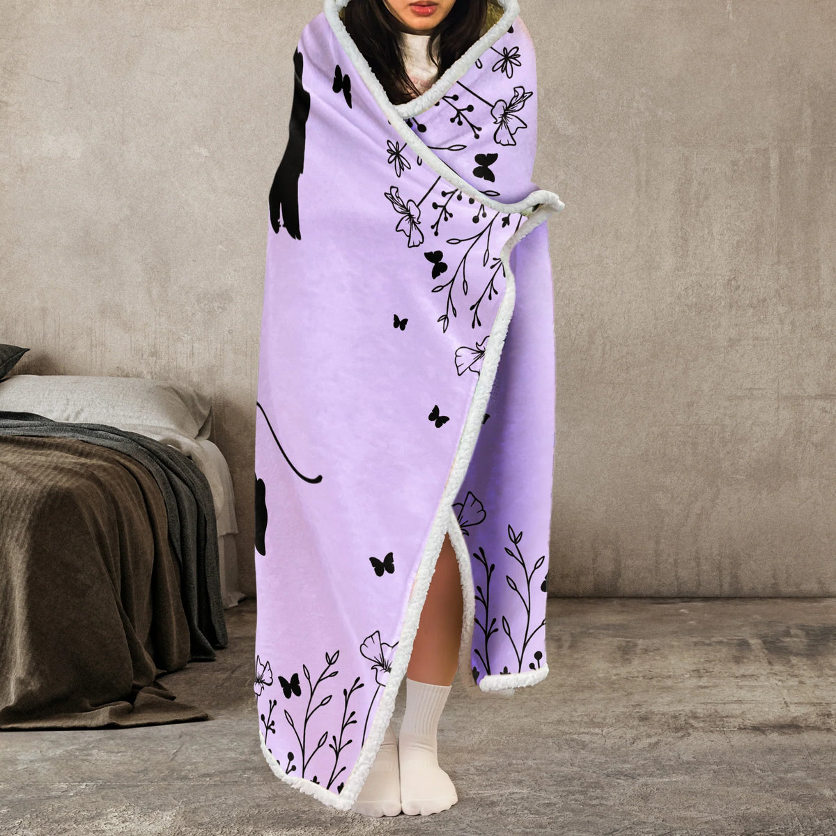 Mama Bear We Love You Floral Version - Personalized Wearable Blanket